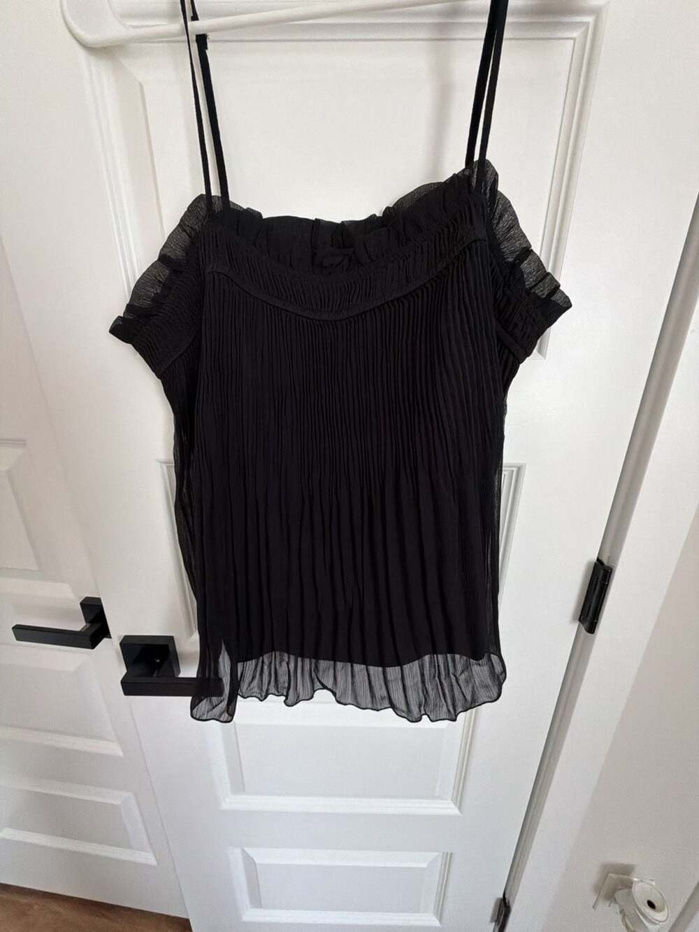 Nine West Black Pleated Chiffon Camisole Tank Top